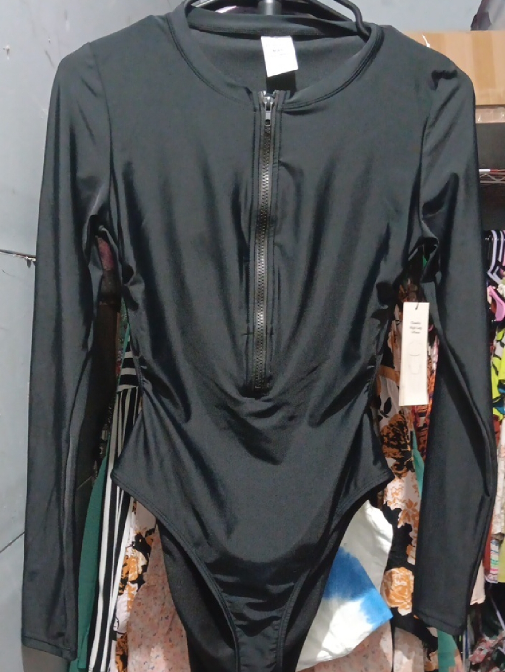 No Boundaries Black Long-Sleeve Zip-Up Cheeky High Leg 1 Piece Swimsuit